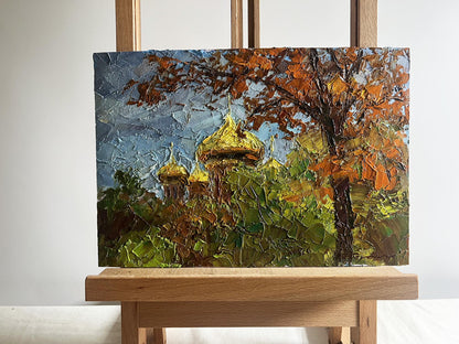 Oil painting Golden domes behind the trees by Boris Serdyuk