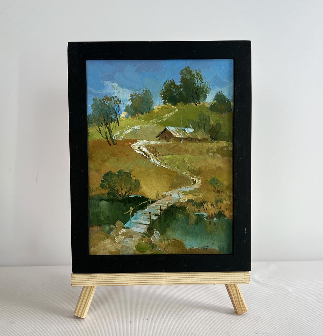Oil painting Path along the village by Yuriy Suprunchuk rustic landscape