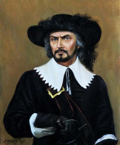Oil painting Rochefort by Valeriy Bulat, man in black velvet doublet