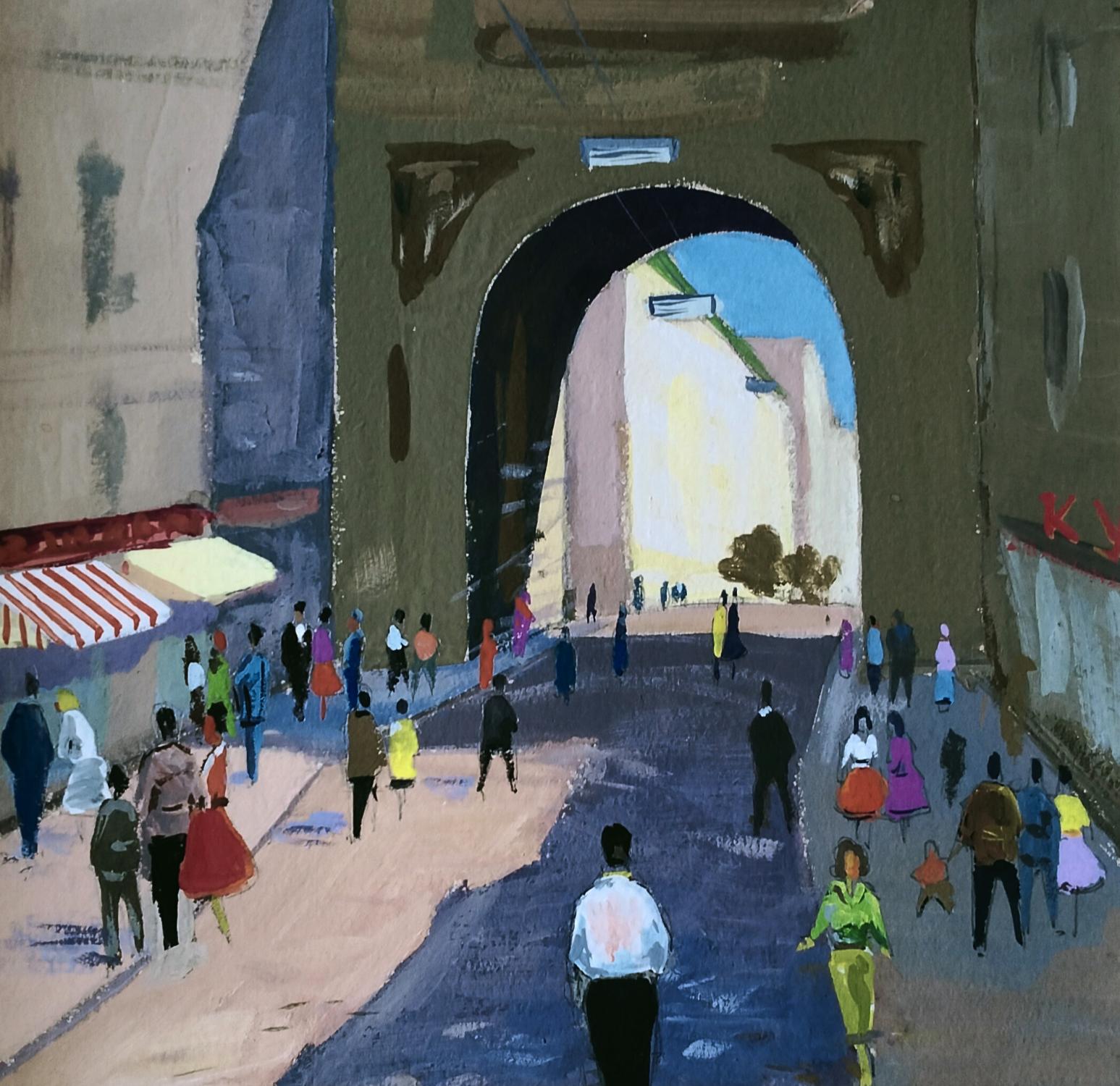 Vibrant gouache painting Infinite movement on city by Vitaly Duhnevich