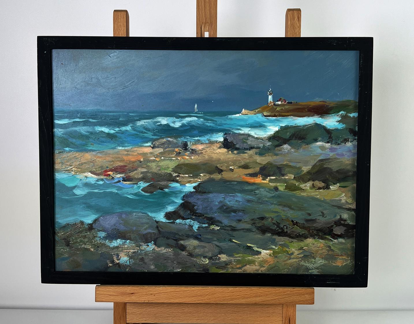 Oil painting Sea cloudy coast by Yuriy Suprunchuk stormy scene
