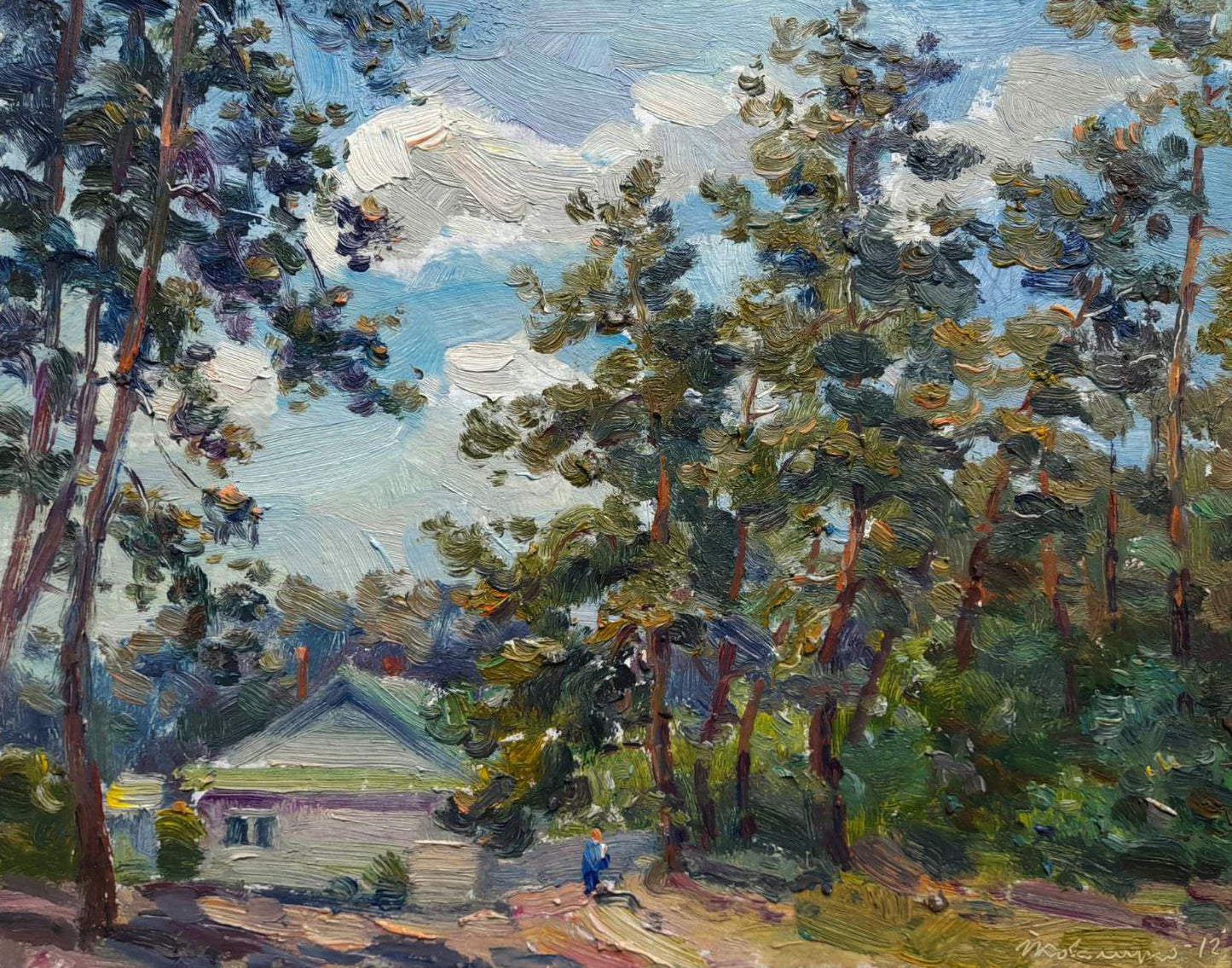 Oil painting of rustic house in forest by Ivan Kovalenko
