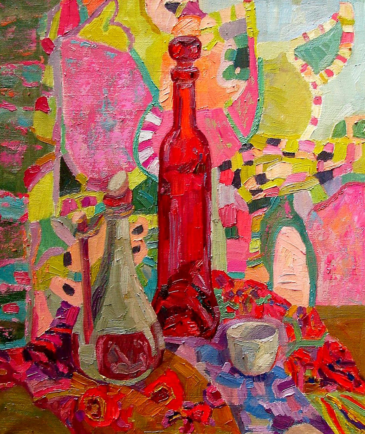 Oil painting Still life with red bottle by Tatyana Shulyak