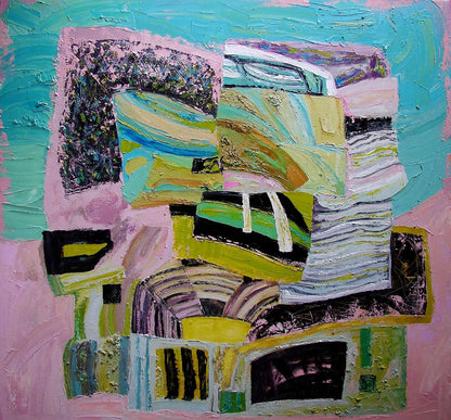 Oil painting Vanishing green by Tatyana Shulyak in teal pink hues