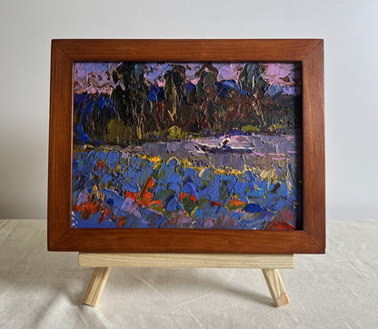 Oil painting In the Evening by the Lake and the Field by Oleksiy Ivanyuk in wooden frame