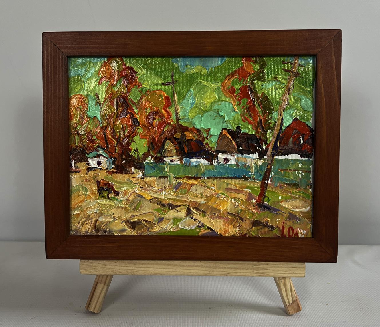 Oil painting Autumn day in the village by Oleksiy Ivanyuk in wooden frame
