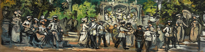 Vibrant impressionist oil painting of soldiers gathering in park by Alexander Litvinov