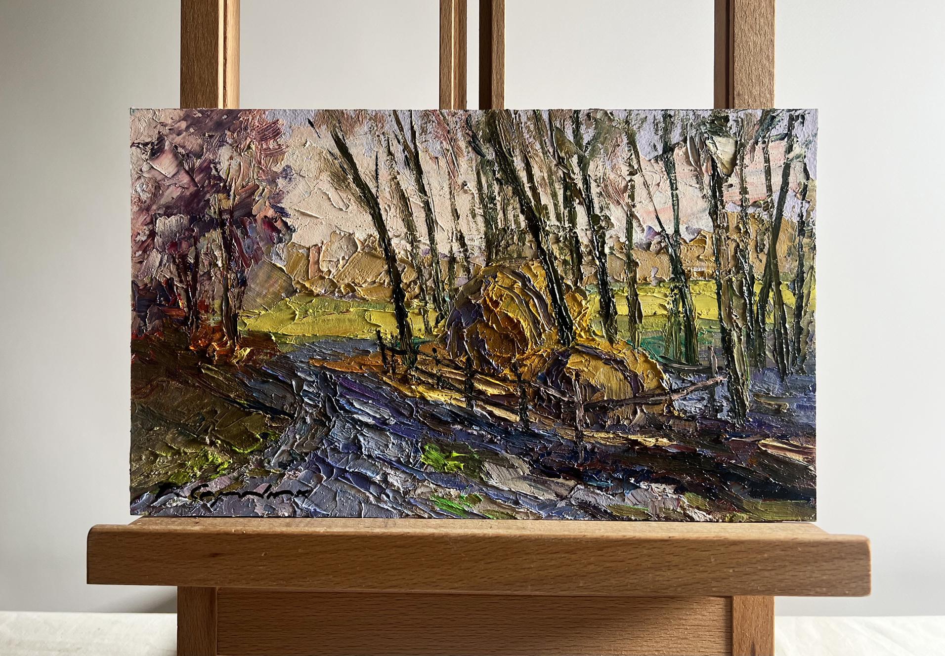Oil painting March days in the field by Boris Serdyuk, autumn stream landscape