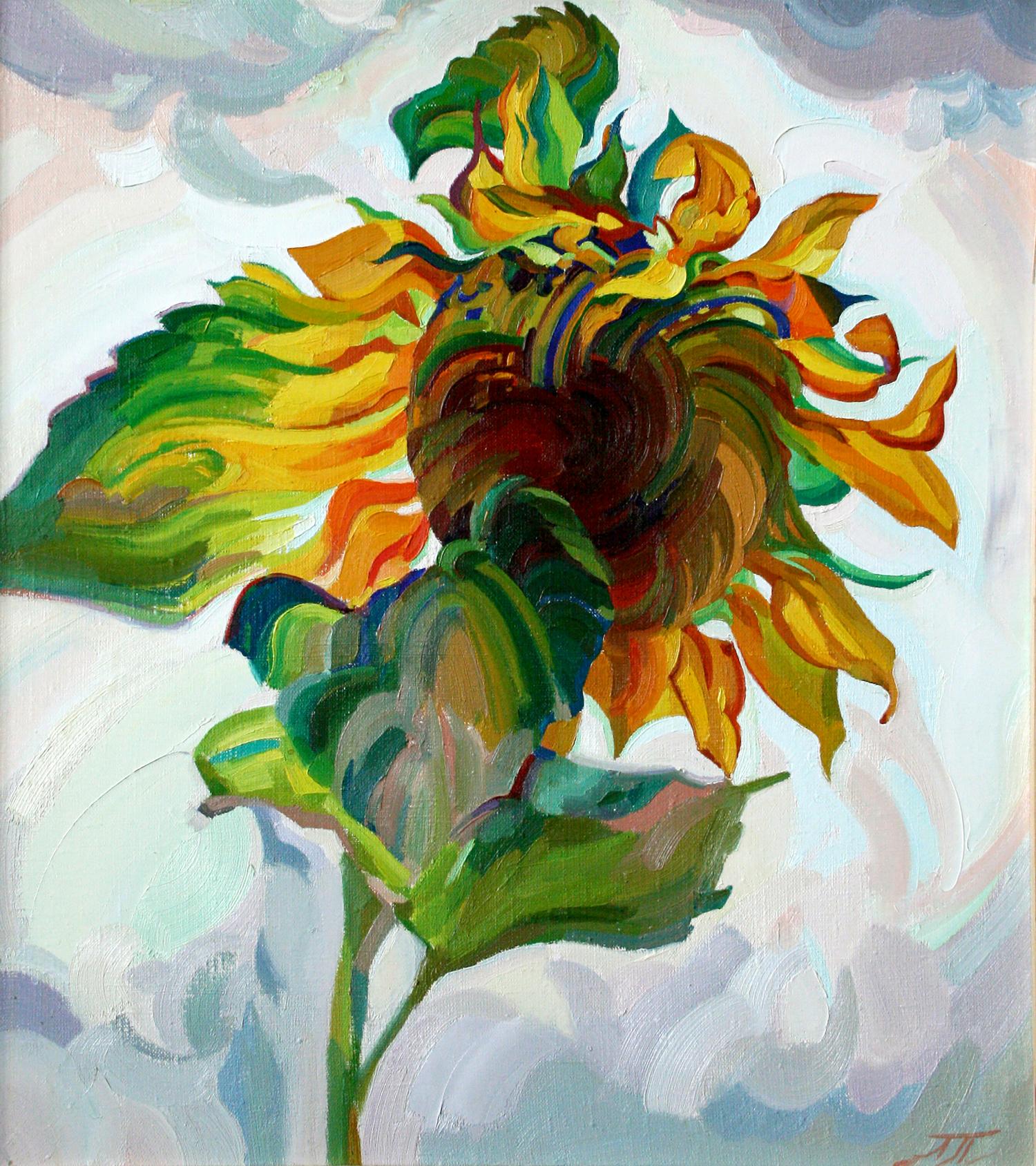 Vibrant impressionistic oil painting of sunflower by Leonid Pavlenko