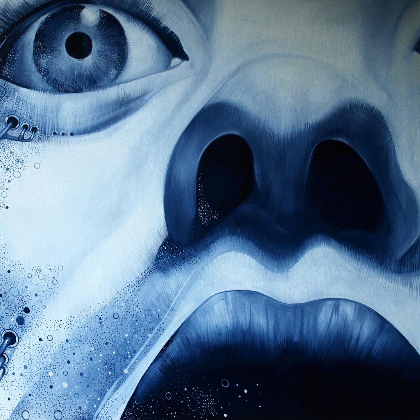 Haunting blue-toned oil painting Memory Konsta G. Amelinn human face