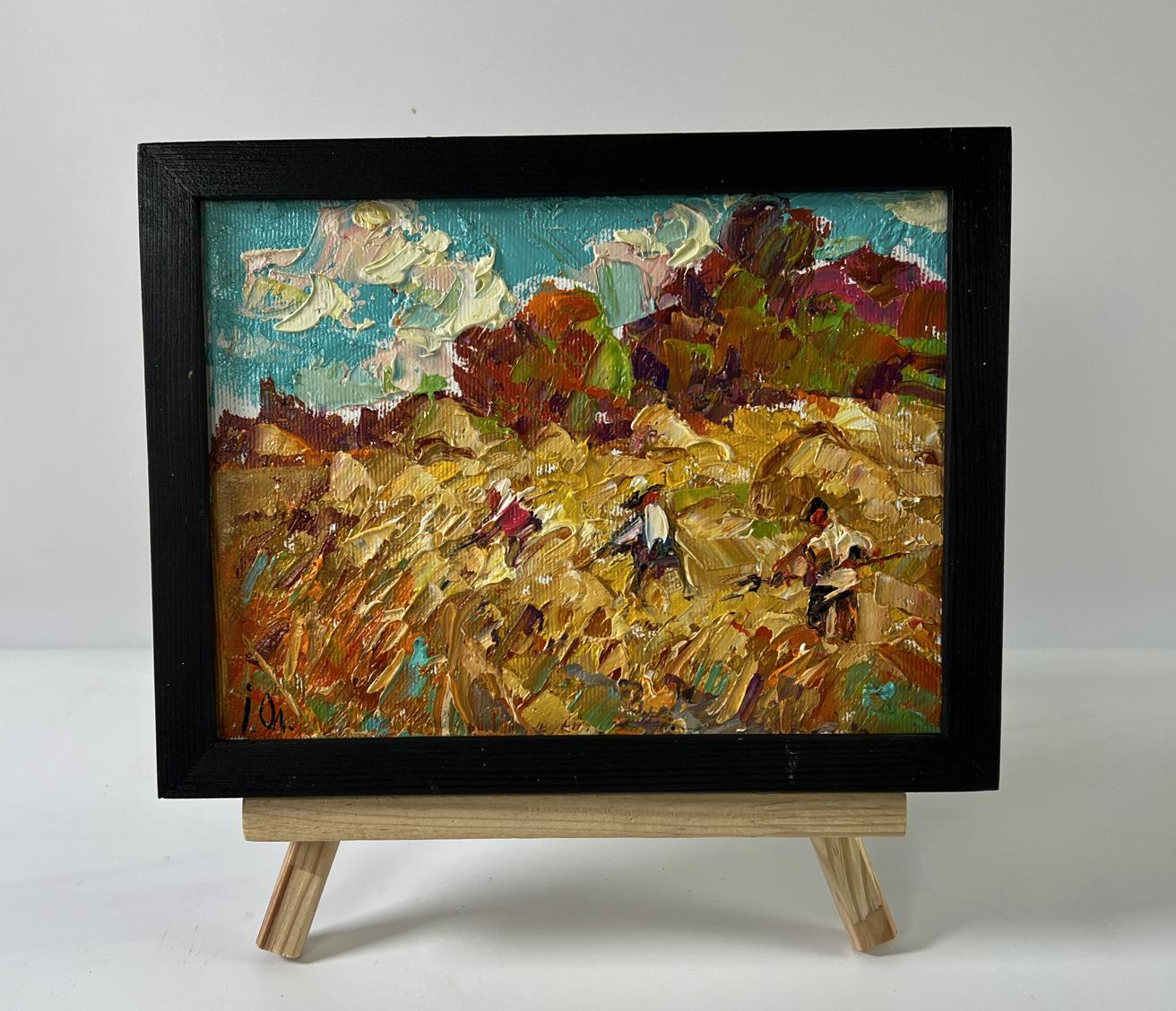 Oil painting Daytime haymaking by Oleksiy Ivanyuk in black frame
