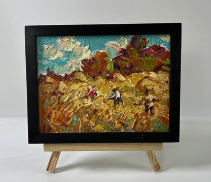 Oil painting Daytime haymaking by Oleksiy Ivanyuk in black frame