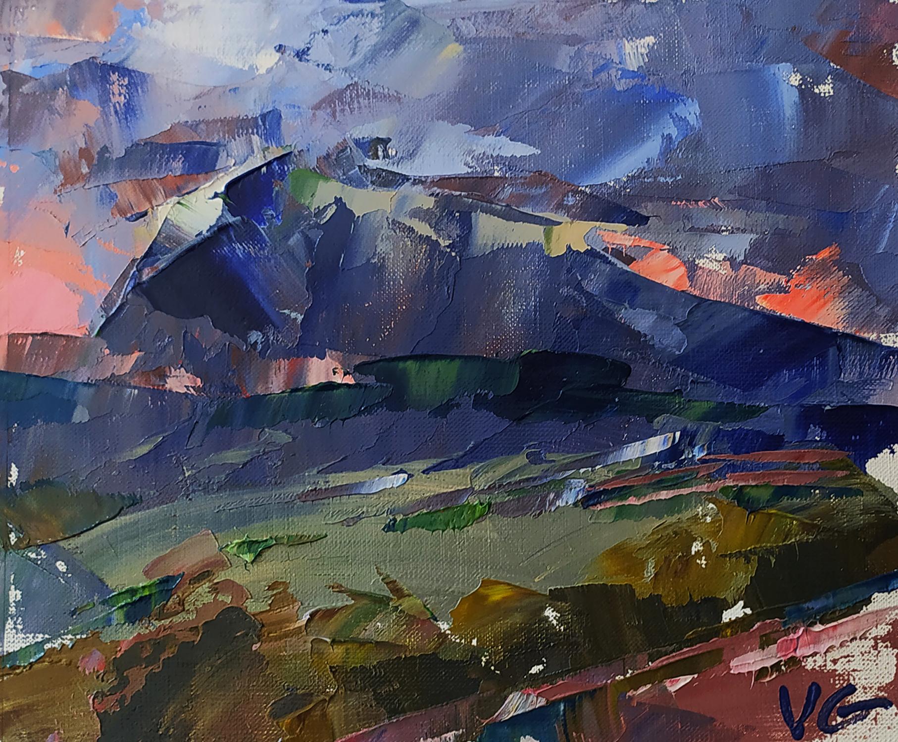 Oil painting of mountain sunset by Volodymyr Gluhomanyuk