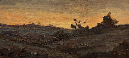 Oil painting In the West by Oleg Kravets: dramatic sunset seascape