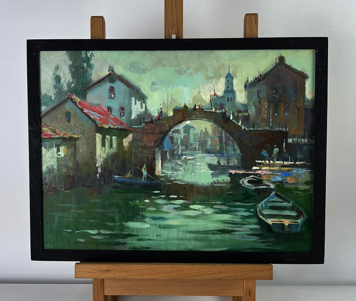 Framed oil painting of Venice canal by Yuriy Suprunchuk
