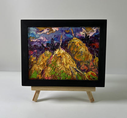 Oil painting Field with hay by Oksana Ivanyuk in black frame