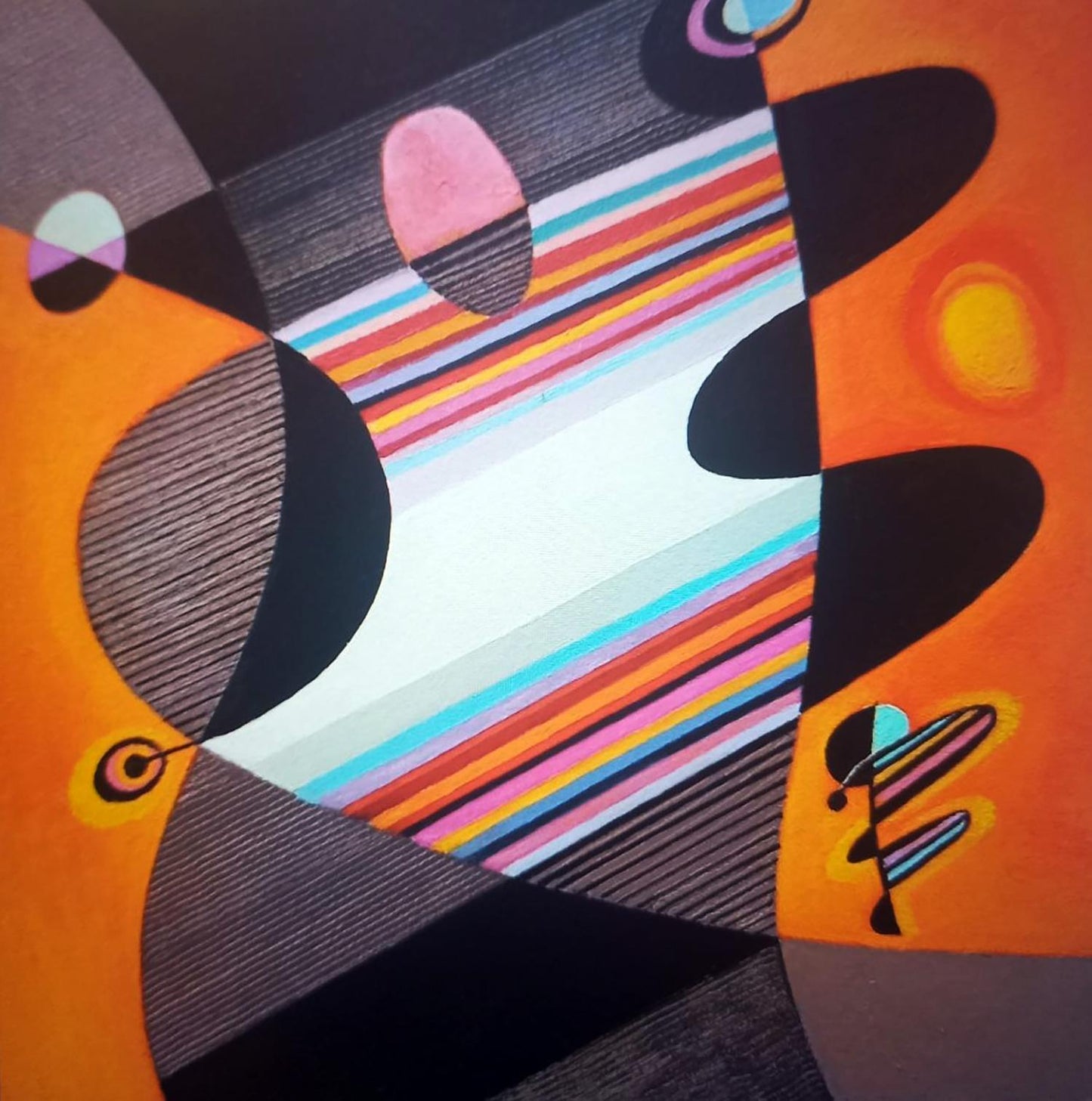 Vibrant Pulse oil painting by Alexander Strashevich with orange black white stripes