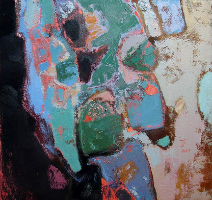 Oil painting Izmir by Tatyana Shulyak with teal blue green orange brushstrokes