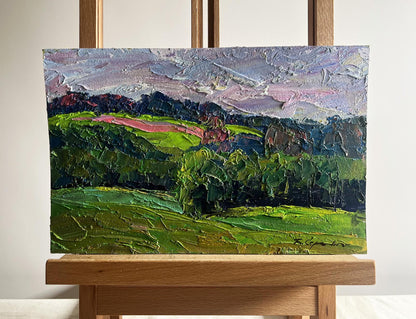 Oil painting Summer meadows and forests by Boris Serdyuk on wooden easel