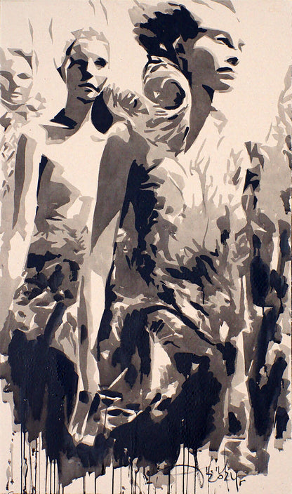 Abstract monochrome ink painting of stylized figures by Dima Filatov, Fairy Tales