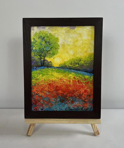 Oil painting The last rays over the forest by V. Zadorozhnya in wooden frame