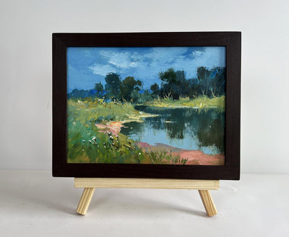 Oil painting Reflection of green forest by Yuriy Suprunchuk in dark frame