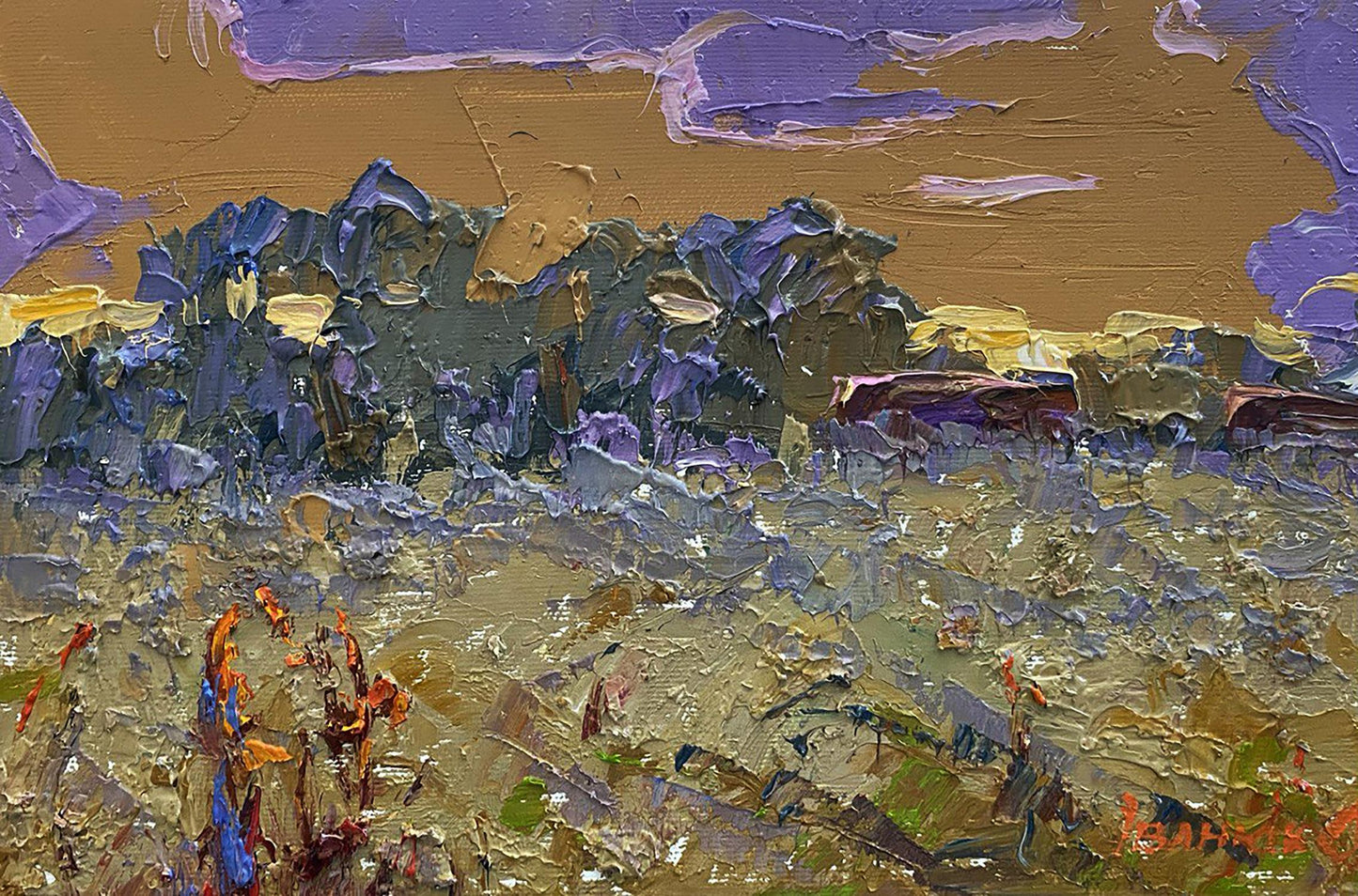 Oil painting In the Steppes by Oleksiy Ivanyuk, impressionistic landscape