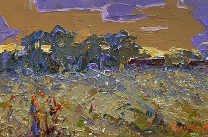 Oil painting In the Steppes by Oleksiy Ivanyuk, impressionistic landscape