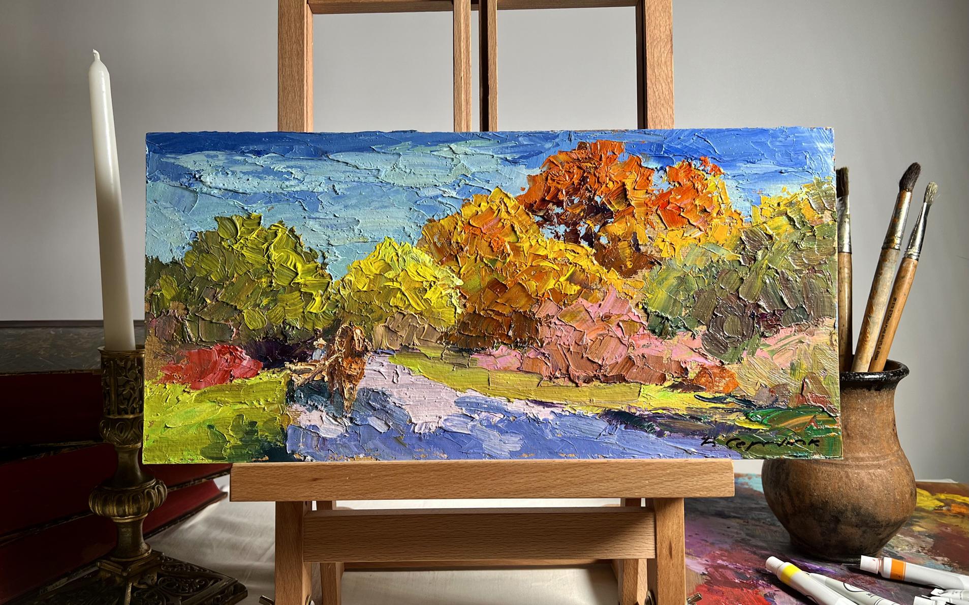 Oil painting Golden Autumn by Boris Serdyuk, vibrant textured autumn landscape