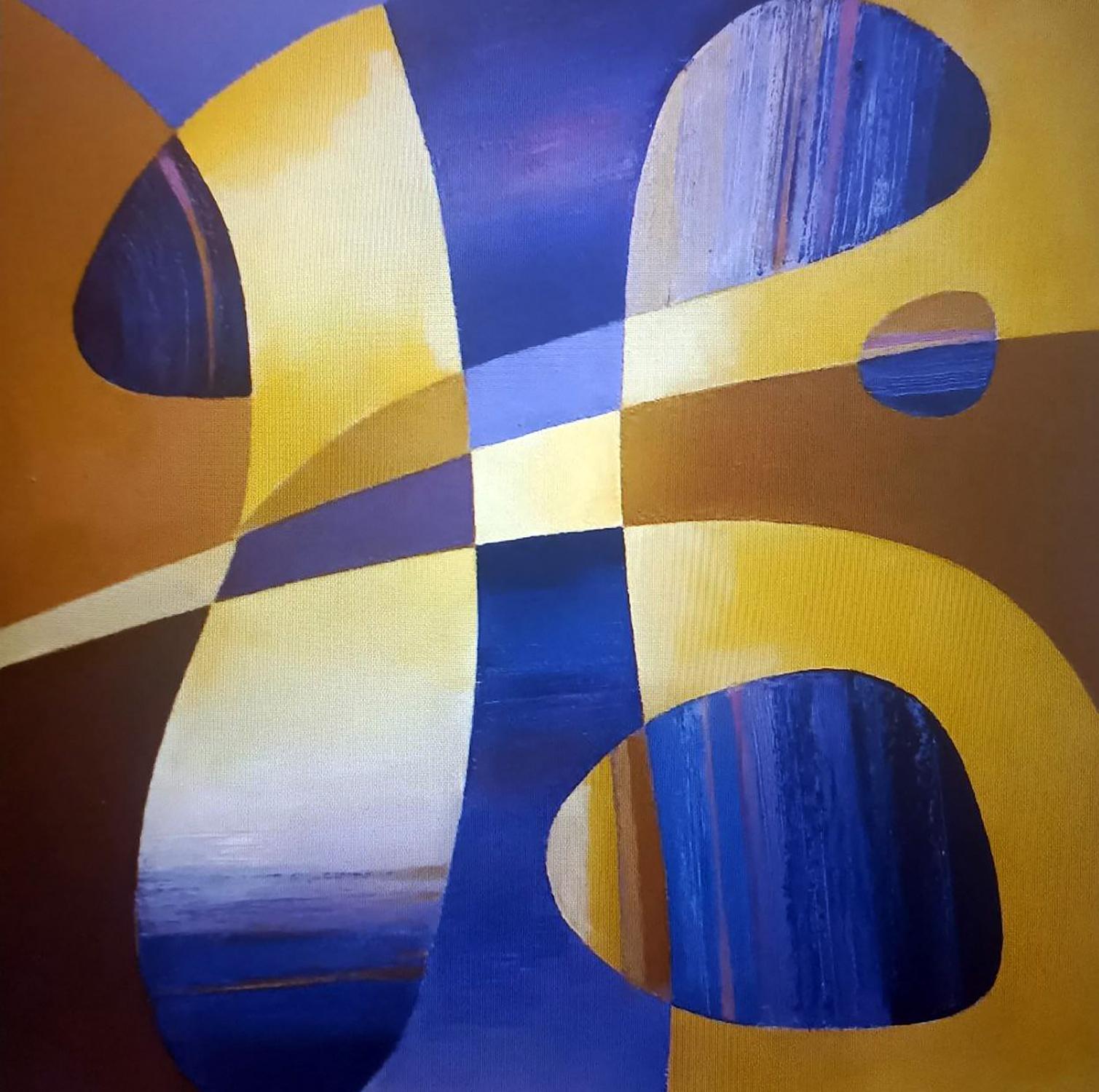 Oil painting Blue shapes by Alexander Strashevich, vibrant yellow blue abstract