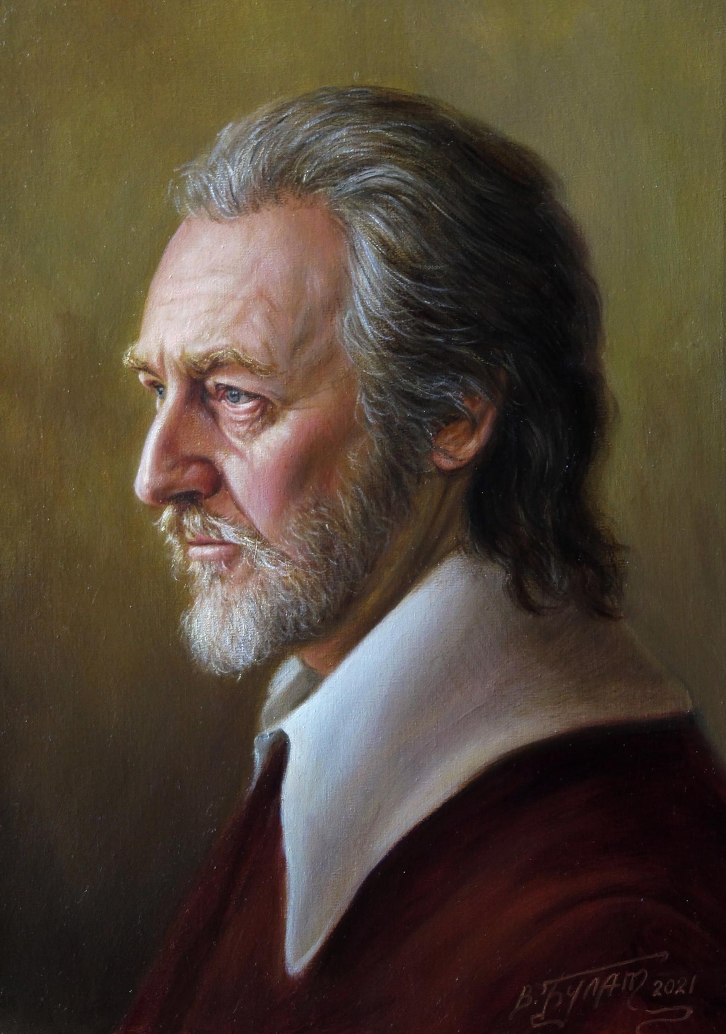 Oil painting Sight Valeriy Bulat: gray-haired bearded man portrait