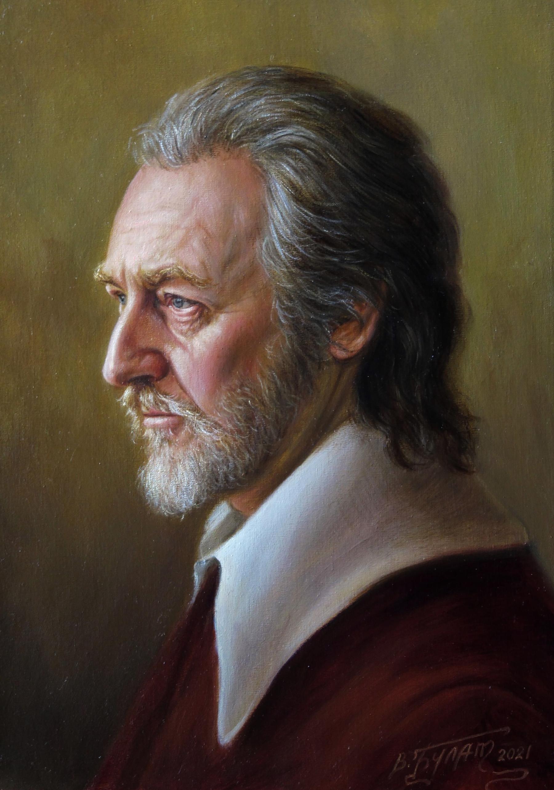 Oil painting Sight Valeriy Bulat: gray-haired bearded man portrait