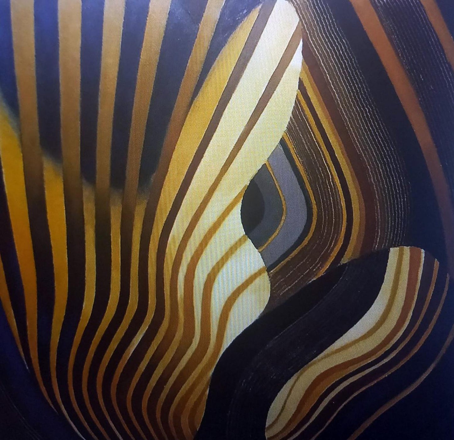 Oil painting Vibration by Alexander Strashevich with gold cream brown navy stripes