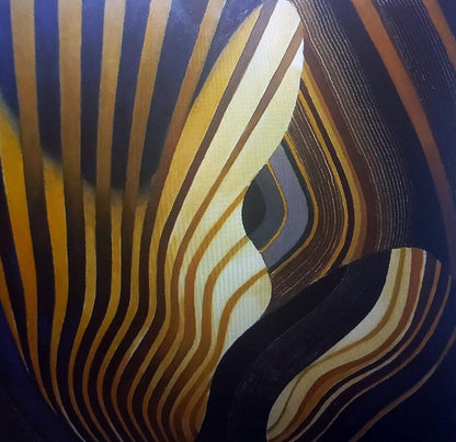 Oil painting Vibration by Alexander Strashevich with gold cream brown navy stripes