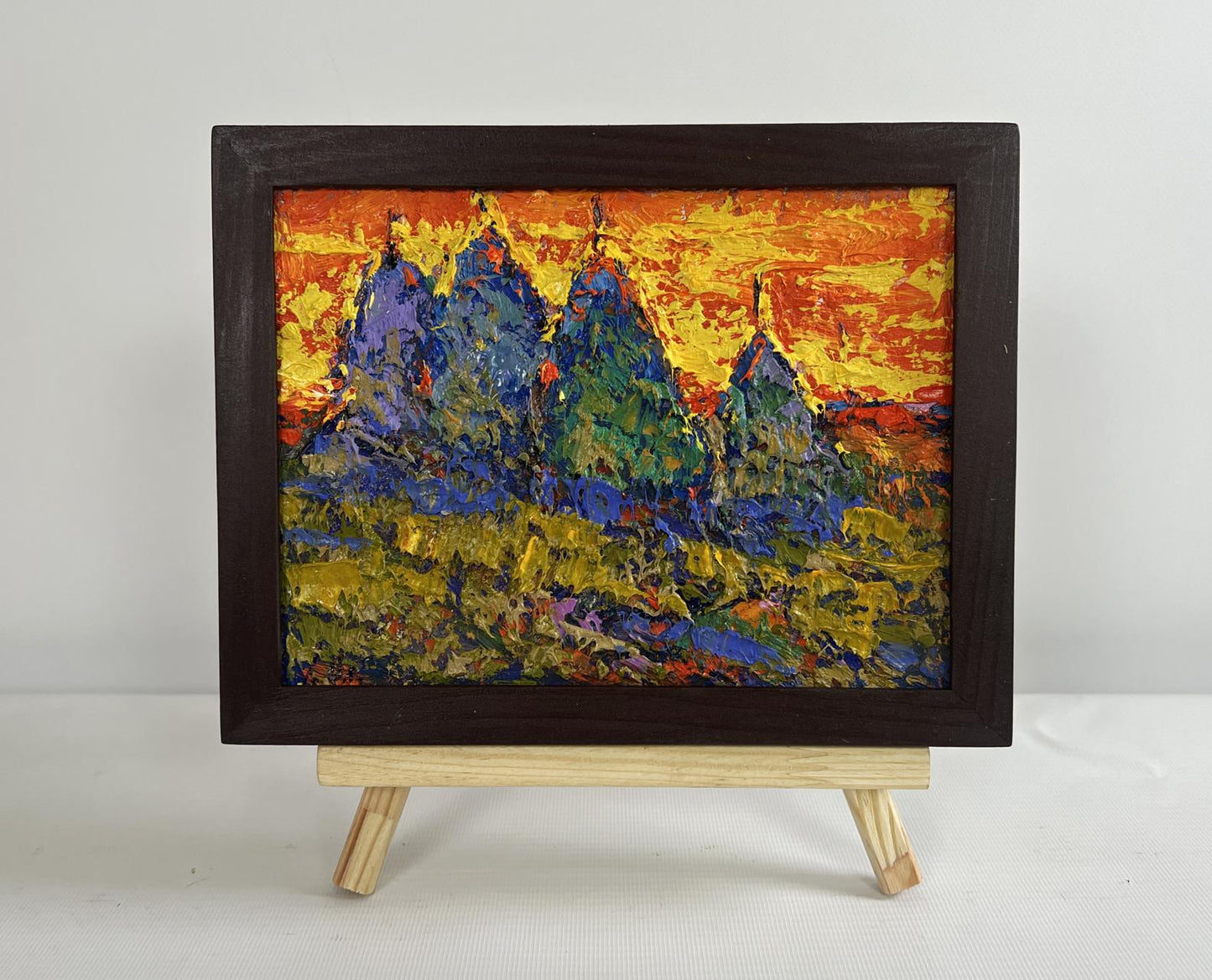 Oil painting Crimson sunset in the field by Oleksiy Ivanyuk in dark frame