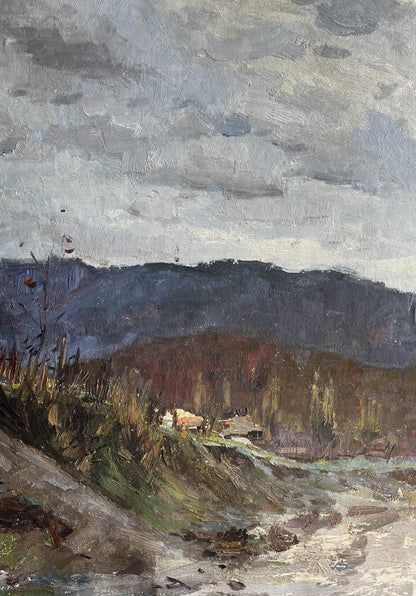 Oil painting Autumn in the mountains by Boris Spornikov moody landscape