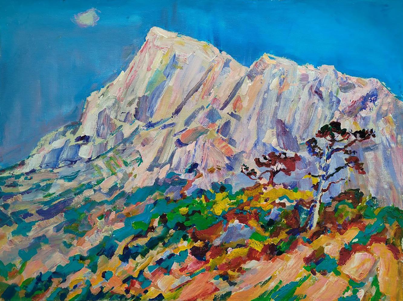 Vibrant acrylic painting of white mountains by Leonid Pavlenko