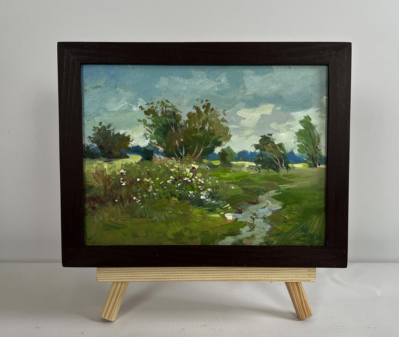 Oil painting Windy summer day by Yuriy Suprunchuk in dark wooden frame