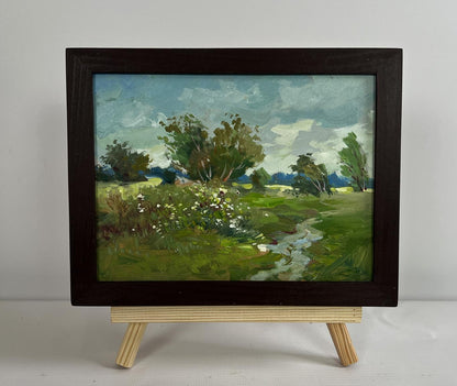 Oil painting Windy summer day by Yuriy Suprunchuk in dark wooden frame