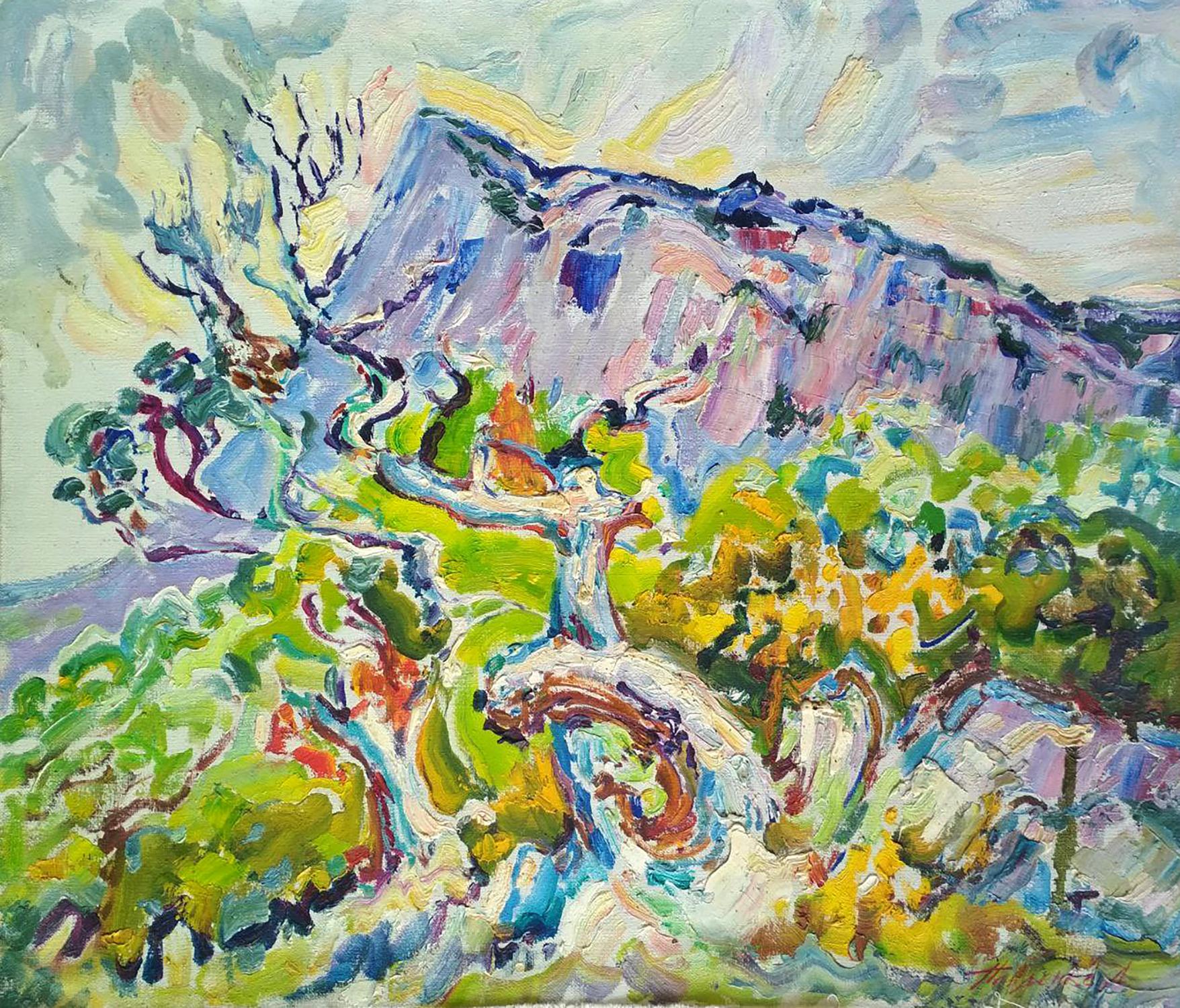 Vibrant impressionist oil painting Spring morning in the mountains by Leonid Pavlenko