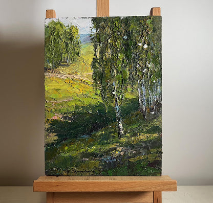 Oil painting Sunny day in the birch forest by Boris Serdyuk