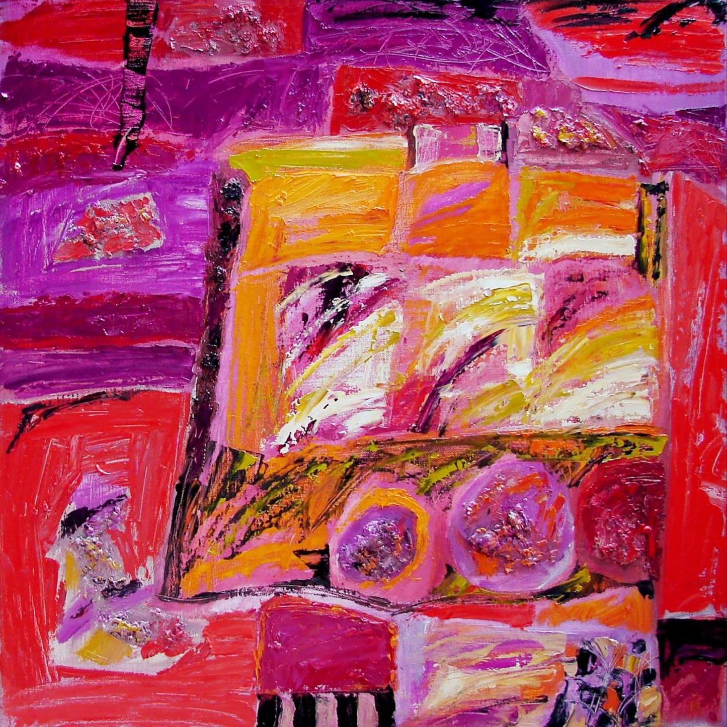 Vibrant Young Wine oil painting by Tatyana Shulyak with bold red, purple, yellow blocks
