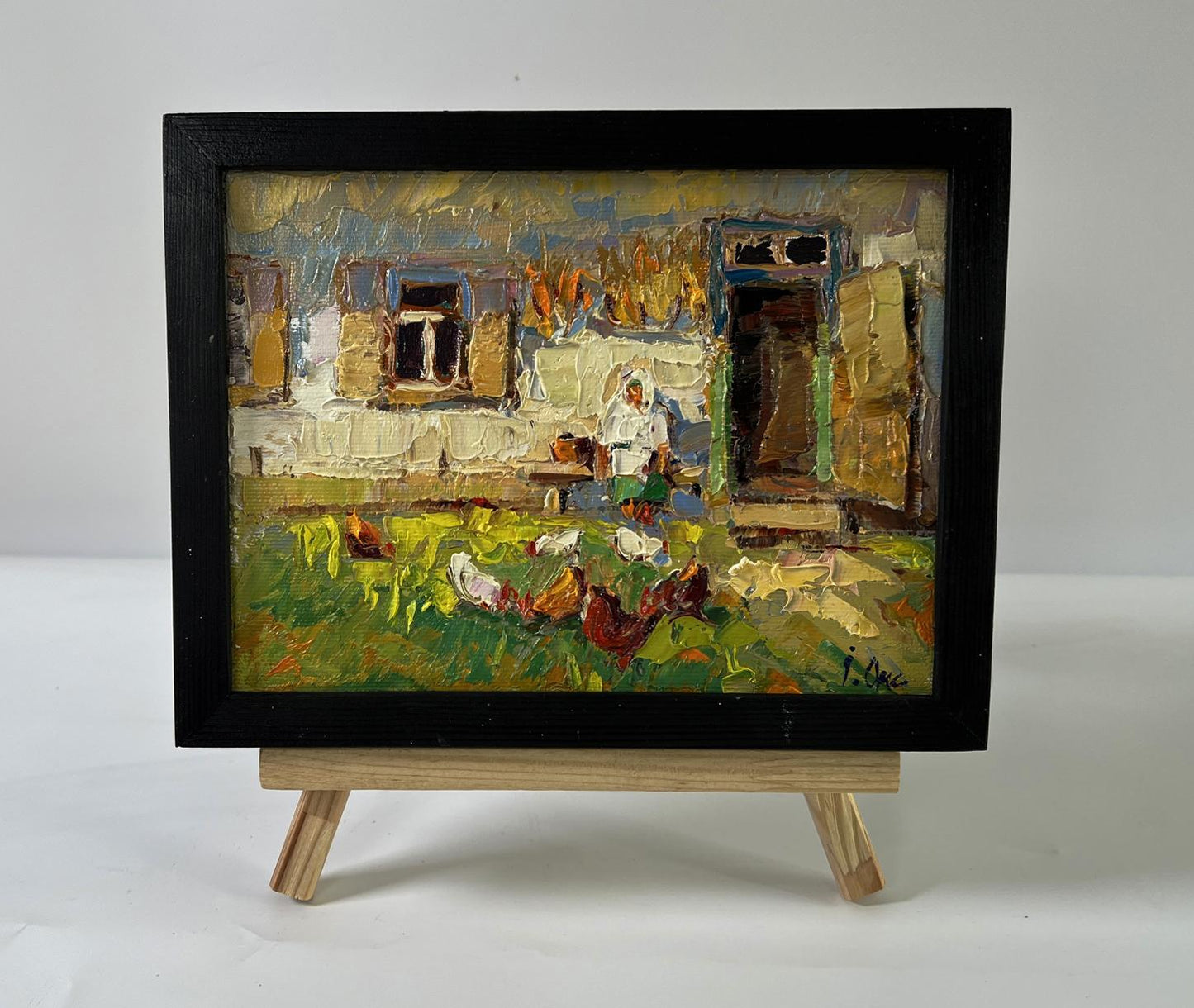 Oil painting Chickens in the yard by Oksana Ivanyuk, rustic scene
