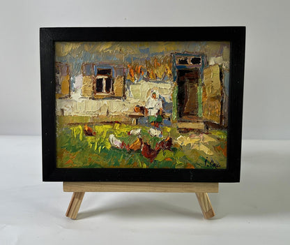 Oil painting Chickens in the yard by Oksana Ivanyuk, rustic scene