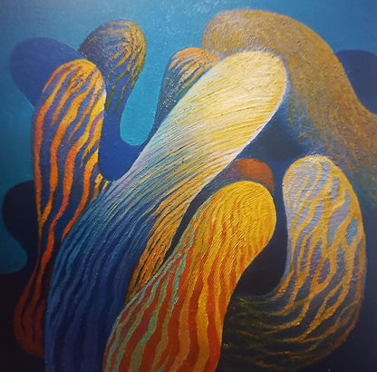 Oil painting Under the Water by Alexander Strashevich, vibrant orange yellow stripes on blue