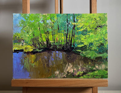 Vibrant impressionist oil painting Warm days of spring by Boris Serdyuk on wooden easel