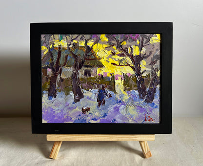 Oil painting Over the Evening by Oleksiy Ivanyuk in black frame