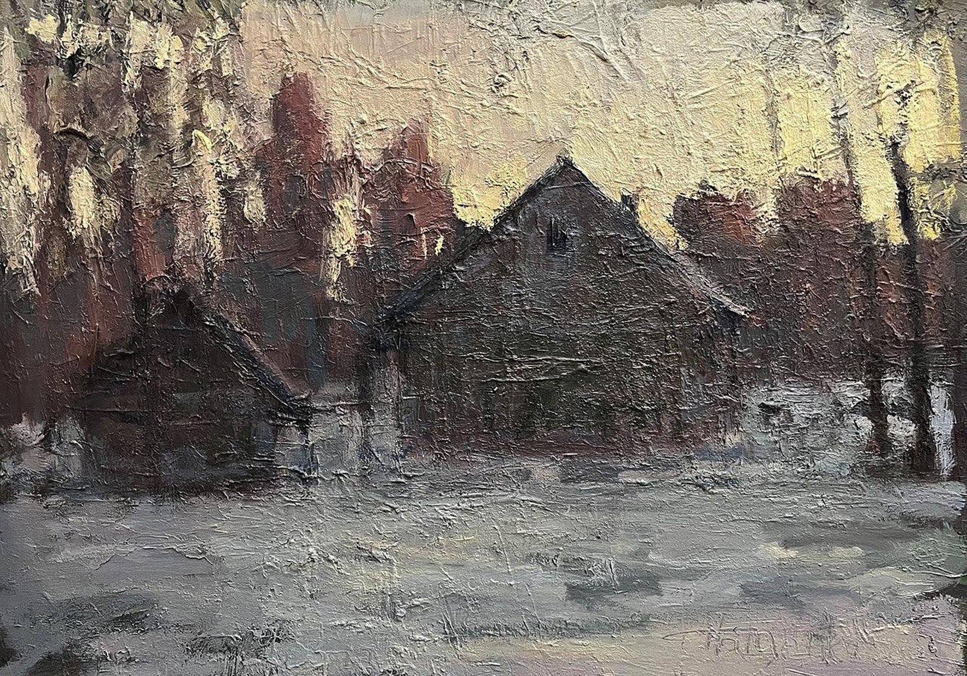 Textured impressionist oil painting Evening has come by Volodymyr Pashchenko
