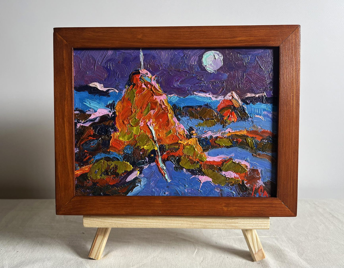 Oil painting Moonlit Night in the Field by Oleksiy Ivanyuk in wooden frame