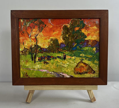 Oleksiy Ivanyuk oil painting The summer sky is burning in brown frame